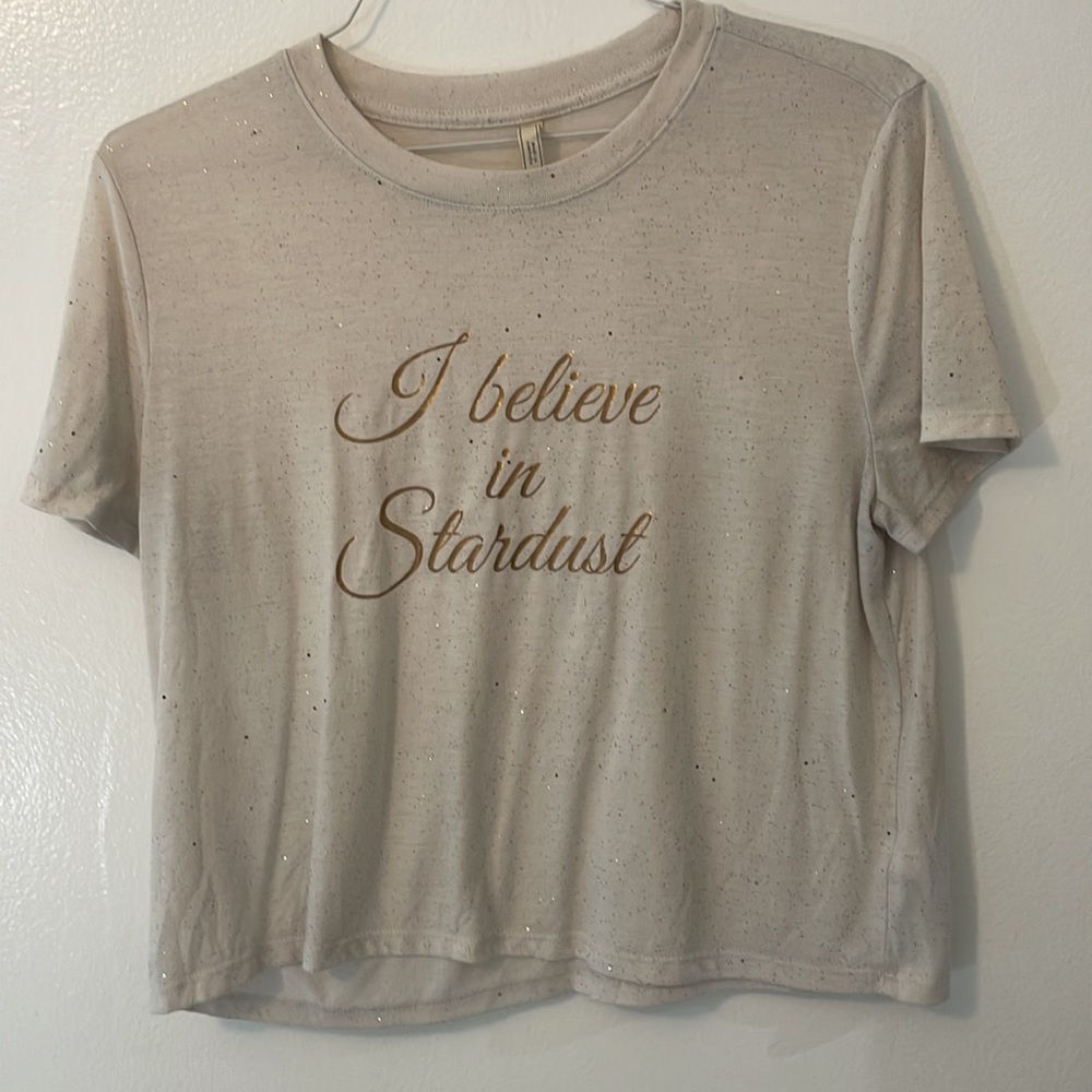 LLD 1X off white short t shirt with glitter | I believe in stardust